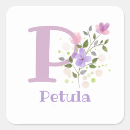 Personalisiert mit Name Petula und Erste Initiale Quadratischer Aufkleber
