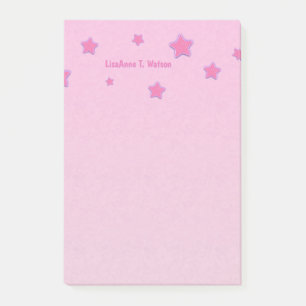 Personalisiert mit Name Pink Stars auf Pink Post-it Klebezettel