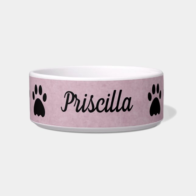 Personalisiert mit Name | Rosa mit Paws Cat Napf (Vorderseite)