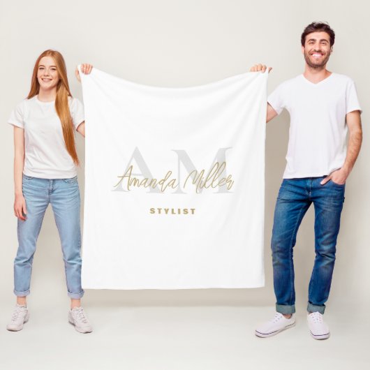 Personalisiert mit Name White Gold Modernes Monogr Fleecedecke (Beispiel)