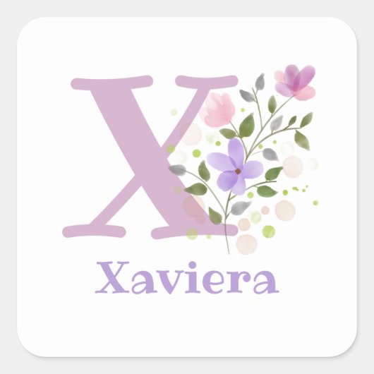 Personalisiert mit Name Xaviera und Erste Initiale Quadratischer Aufkleber (Vorderseite)