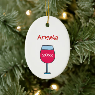 Personalisiert mit Name Year Red Wine Glass Keramik Ornament