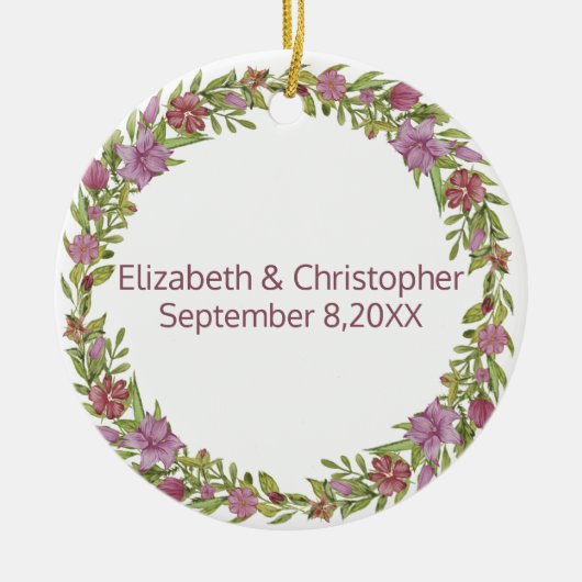 Personalisiert mit Namen und Hochzeitdatum Keramik Ornament (Vorne)