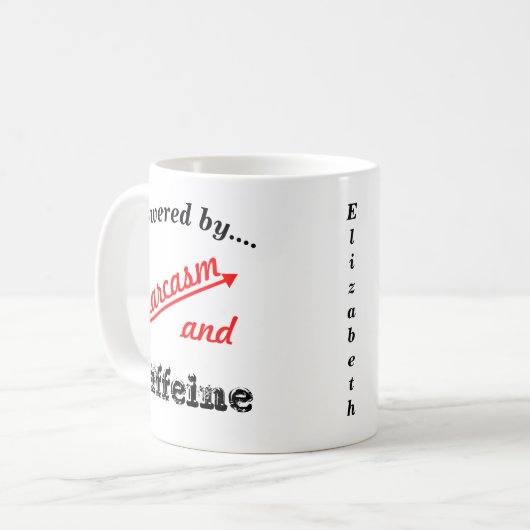 Personalisiert mit Sarcasmus und Koffein Kaffeetasse (Vorderseite Links)