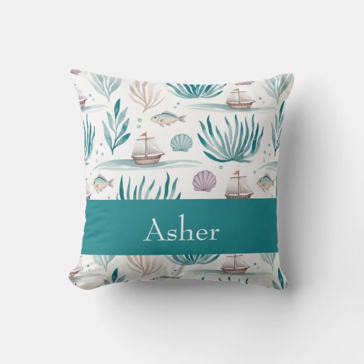 Personalisiert mit Schiffen und Muscheln Kissen (Vorderseite)