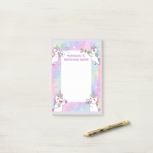 Personalisiert Mitzvah Hinweis Rosa Einhorn Notepa Post-it Klebezettel (Auf Schreibtisch)