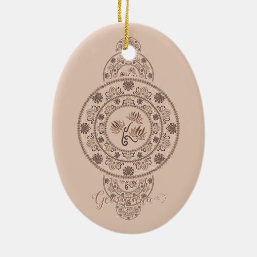 Personalisiert Mocha Rokoko Lotus Ornamental Manda Keramik Ornament (Hinten)