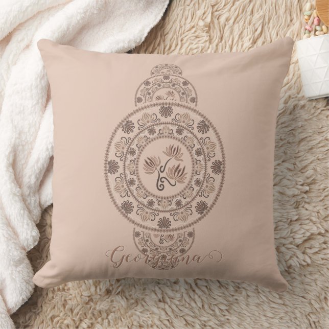 Personalisiert Mocha Rokoko Lotus Ornamental Manda Kissen (Decke)