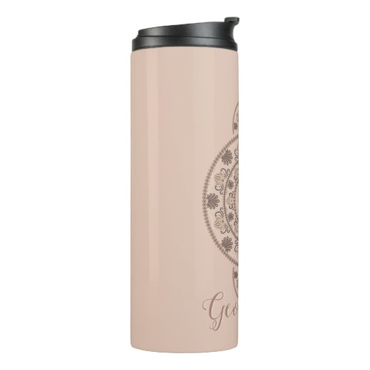 Personalisiert Mocha Rokoko Lotus Ornamental Manda Thermosbecher (Nach links gedreht)