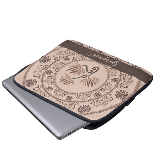 Personalisiert Mocha Rokoko Revival Dot Mandala Laptopschutzhülle (Vorne Knopf)