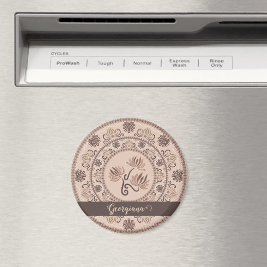 Personalisiert Mocha Rokoko Revival Dot Mandala Magnet (In Situ (Geschirrspüler))