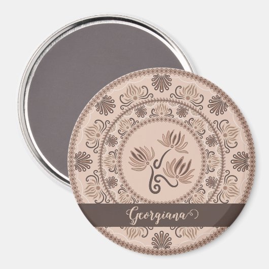 Personalisiert Mocha Rokoko Revival Dot Mandala Magnet (Vorderseite/Rückseite)