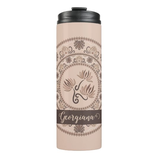 Personalisiert Mocha Rokoko Revival Dot Mandala Thermosbecher (Vorderseite)