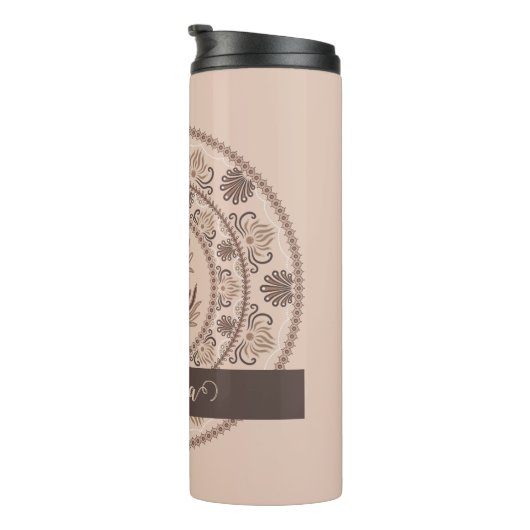 Personalisiert Mocha Rokoko Revival Dot Mandala Thermosbecher (Nach rechts gedreht)