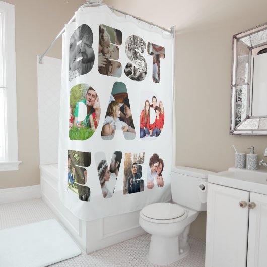 Personalisiert modern 11 Foto Bester Vater je Duschvorhang (Beispiel)