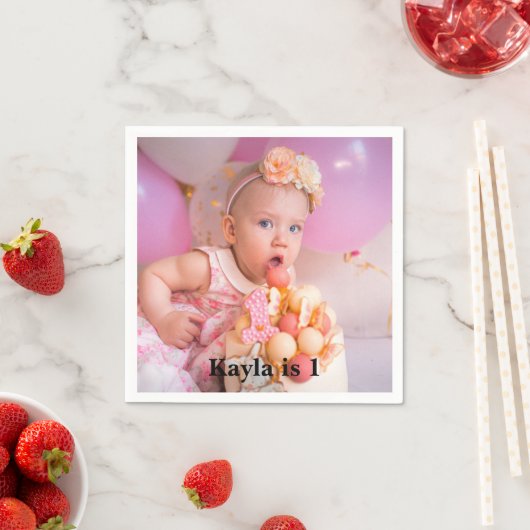 Personalisiert Modern 1. Geburtstag Foto Serviette (Beispiel)