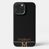 Personalisiert-Modern-Black-Gold-Monogramm einfach iPhone Hülle (Rückseite)