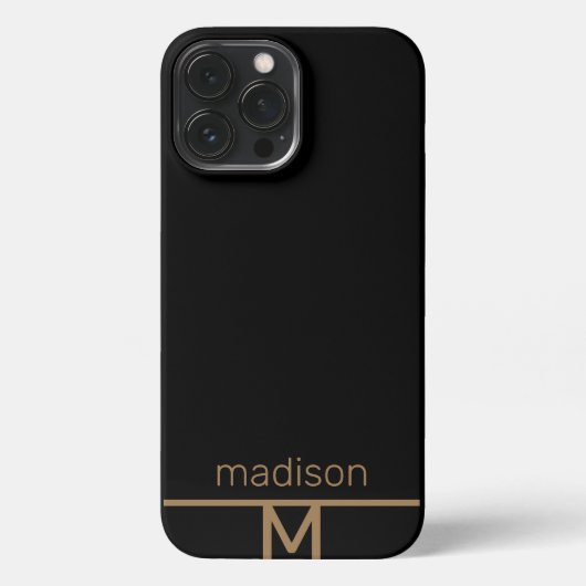 Personalisiert-Modern-Black-Gold-Monogramm einfach iPhone Hülle (Rückseite)