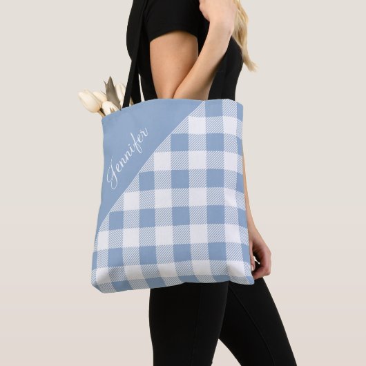 Personalisiert Modern Blue Karo Gingham Tasche (Von Nahem)