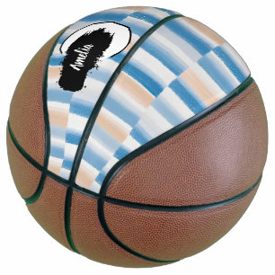 Personalisiert Modern Blue Peach Wasserfarbe Strei Basketball