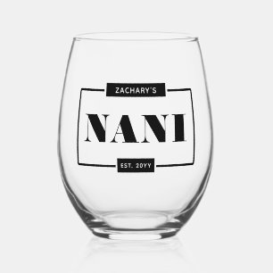 Personalisiert Modern Bold Nani New Oma Weinglas Ohne Stiel