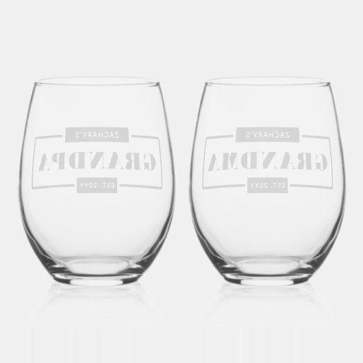 Personalisiert Modern Bold Opa Oma Est Weinglas Ohne Stiel (Rückseite)