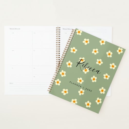 Personalisiert Modern Daisy Floral Green 2023 Planer (Anzeige)