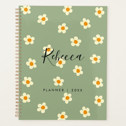 Personalisiert Modern Daisy Floral Green 2023 Planer (Vorderseite)