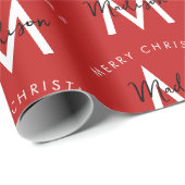 Personalisiert Modern Frohe Weihnachts-Rote Monogr Geschenkpapier (Rolleneckpunkt)