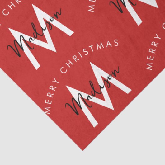 Personalisiert Modern Frohe Weihnachts-Rote Monogr Seidenpapier (Ausschnitt)