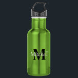 Personalisiert-Modern-Grünes Monogramm Edelstahlflasche<br><div class="desc">Personalisiert-Grüne Monogramm-Edelstahlflasche</div>