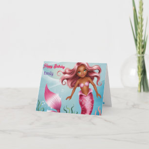 Personalisiert Modern Meerjungfrau Rosa Blumengebu Karte