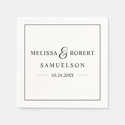 Personalisiert Modern NAME Black & White Wedding Serviette (Vorderseite)