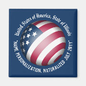 Personalisiert Modern Patriotic USA Flag Globe, Bl Magnet (Vorne)