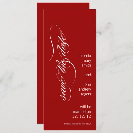 Personalisiert modern Save the Date rot und weiß (Vorne/Hinten)