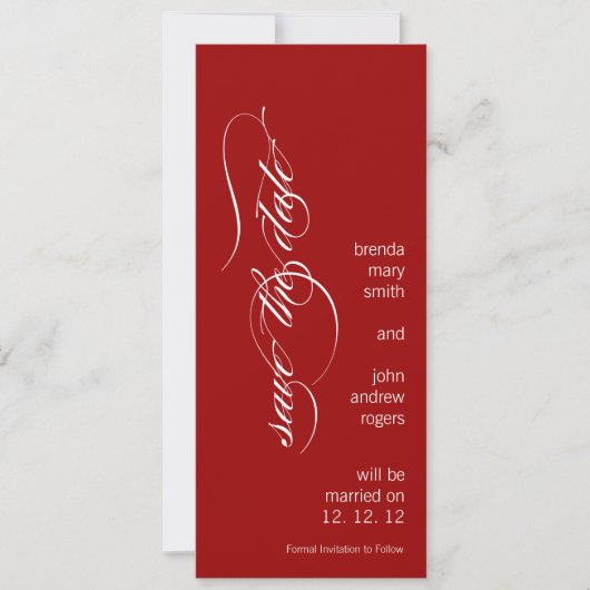 Personalisiert modern Save the Date rot und weiß (Vorderseite)