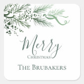 Personalisiert Modern Simple Greenerity Weihnachte Quadratischer Aufkleber (Vorderseite)