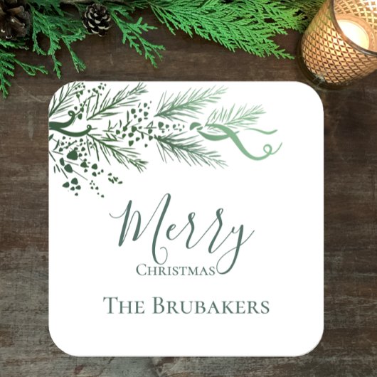 Personalisiert Modern Simple Greenerity Weihnachte Quadratischer Aufkleber