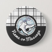 Personalisiert Modern Tartan Ice Skaten Pinback Button (Vorderseite)