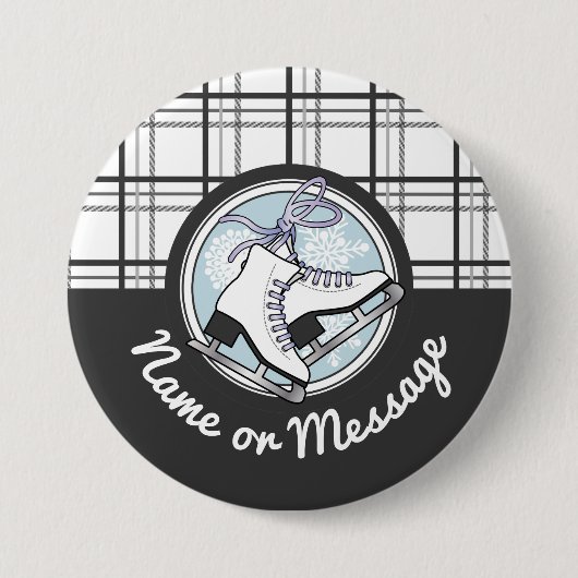 Personalisiert Modern Tartan Ice Skaten Pinback Button (Vorderseite)