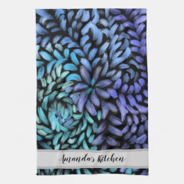 Personalisiert Moderne aquamarine und blaue Blüten Geschirrtuch