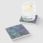 Personalisiert Moderne aquamarine und blaue Blüten Steinuntersetzer (Seitenansicht)