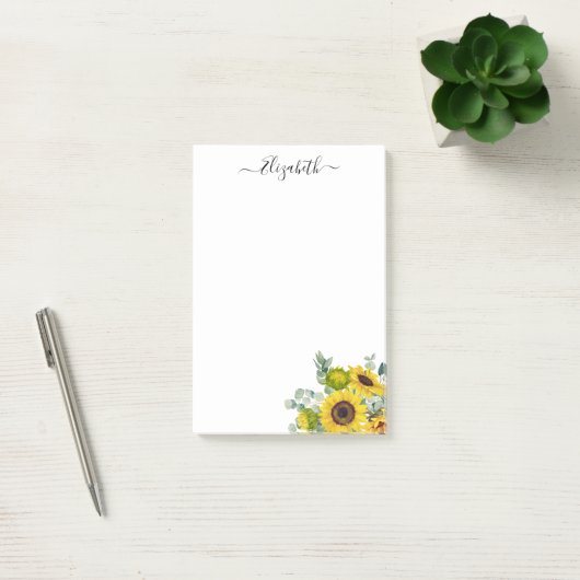 Personalisiert Moderne Aquarellgelbe Sonnenblume Post-it Klebezettel (Büro)