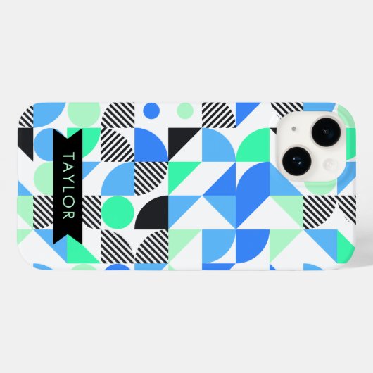 Personalisiert moderne Blaue Minte Geometrie Case-Mate iPhone Hülle (Rückseite (Horizontal))