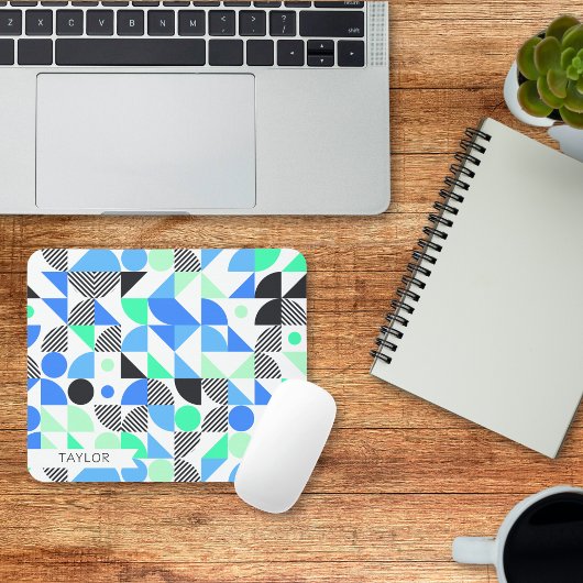 Personalisiert moderne Blaue Minte Geometrie Mousepad