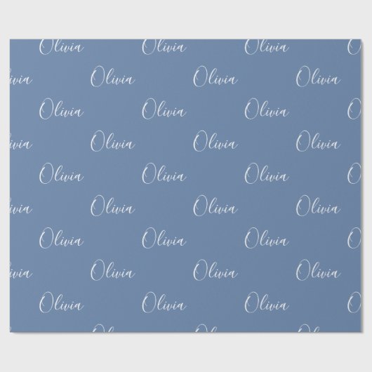 Personalisiert-moderne Blue Script Name Wrapping Geschenkpapier (Flach)