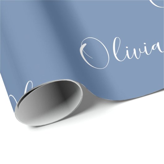 Personalisiert-moderne Blue Script Name Wrapping Geschenkpapier (Rolleneckpunkt)