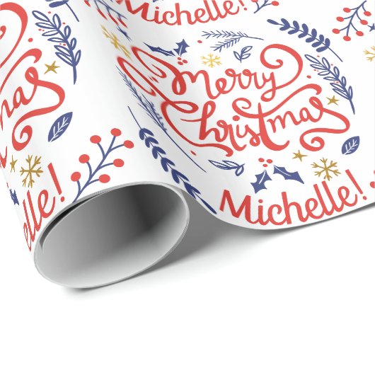Personalisiert Moderne frohe Weihnachtskalligraphi Geschenkpapier (Rolleneckpunkt)