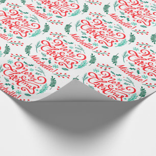 Personalisiert Moderne frohe Weihnachtskalligraphi Geschenkpapier