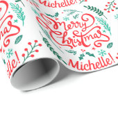 Personalisiert Moderne frohe Weihnachtskalligraphi Geschenkpapier (Rolleneckpunkt)